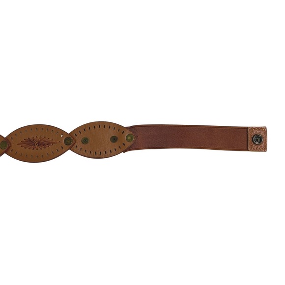Western Medallion Elastic Cinch Waist Belt Small Cognac Brown Boho Southwestern